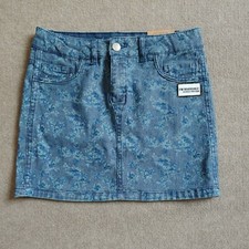 Route 66 Reversible Denim Skirt Girls Size 12 Blue Floral Adjustable Waist NEW
