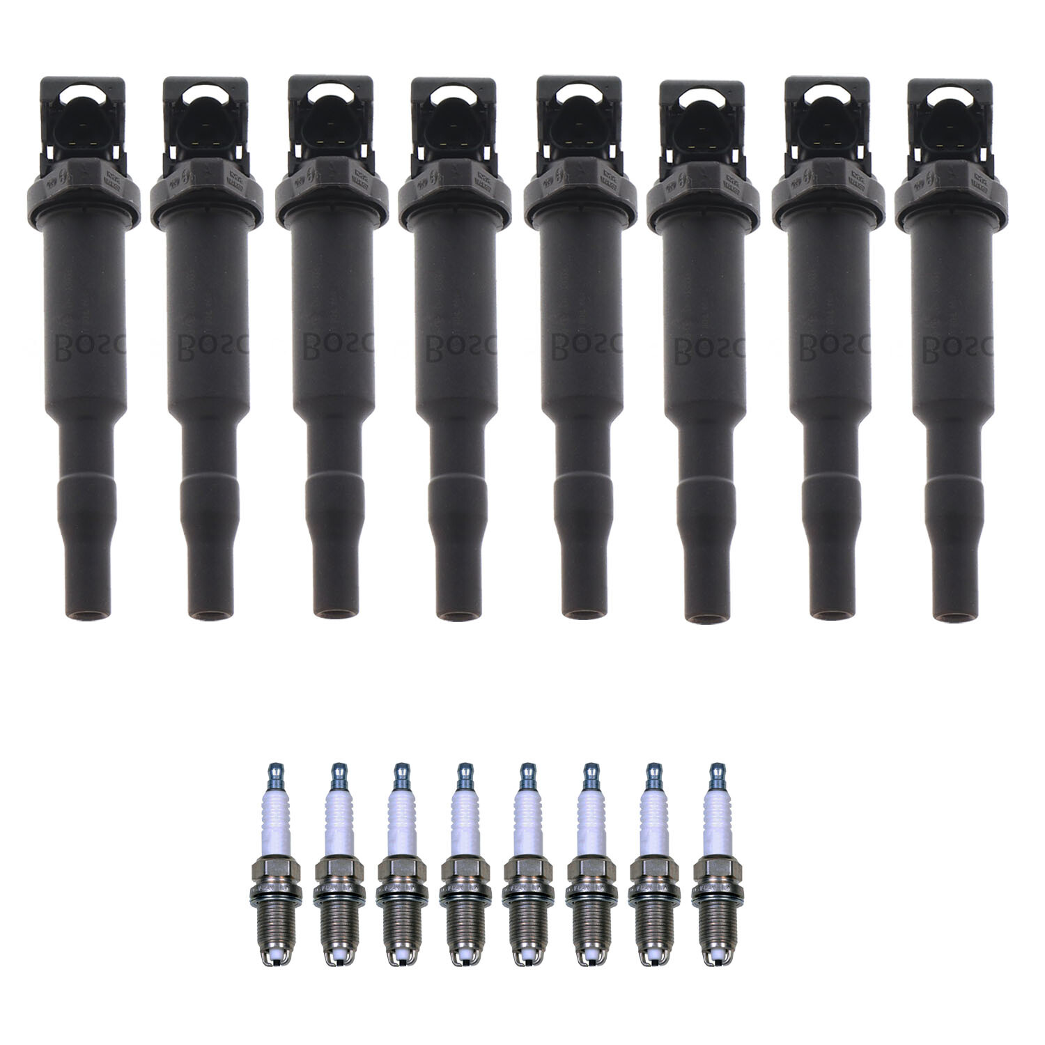 Bosch 8 Ignition Coil Denso 8 U-Groove Spark Plug Kit For E65 E53 745i X5 V8