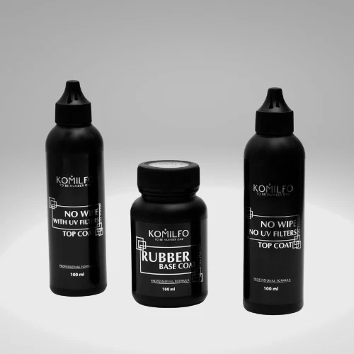 KOMILFO 100ml Gel Nail Polish Rubber Base Coat & No Wipe Top Coat No UV 100ml
