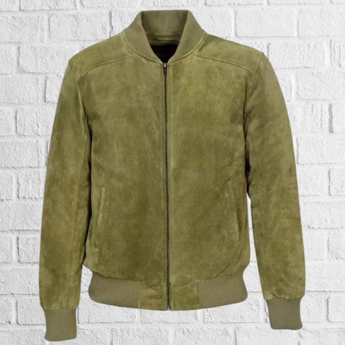 Básico Hombre ante Piel Oveja Chaqueta de Cuero Motero Verde Traje Talla Abrigo