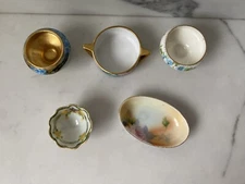 Antique Collection Of Open Salt Cellars Gold Trim Hand-Painted Japan Set of 5