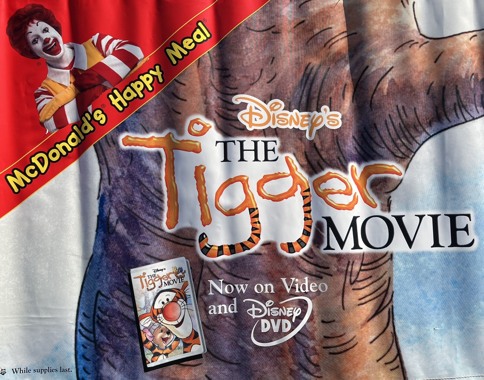 Mcdonalds Banner THE TIGGER MOVIE Toys Sign Display Store Ad RARE Collectible