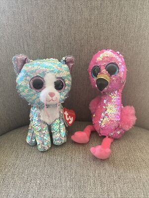 Lot Of 2 TY FLIPPABLES COLOR CHANGE SEQUIN PLUSH ANIMALS PINKY AND WHIMSY