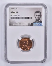1955-S Lincoln Wheat Cent 1c MS66 RD NGC Special Label