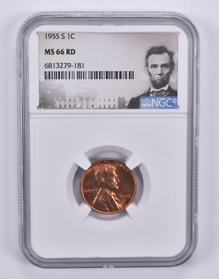 1955-S Lincoln Wheat Cent 1c MS66 RD NGC Special Label
