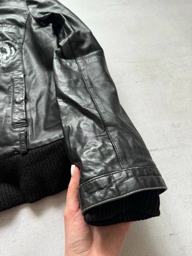 Vintage Diesel Leather Jacket Bomber Big Logo Avant-Garde Japanese Black Mens - Picture 20 of 24