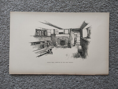 Dining Hall at Hospital of the Holy Trinity - Antique Print - 1892