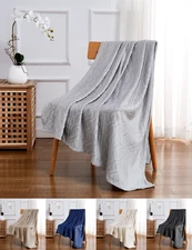 Ultra Soft & Plush Cable Embossed Fleece Throw Blanket Covers - Assorted Colors