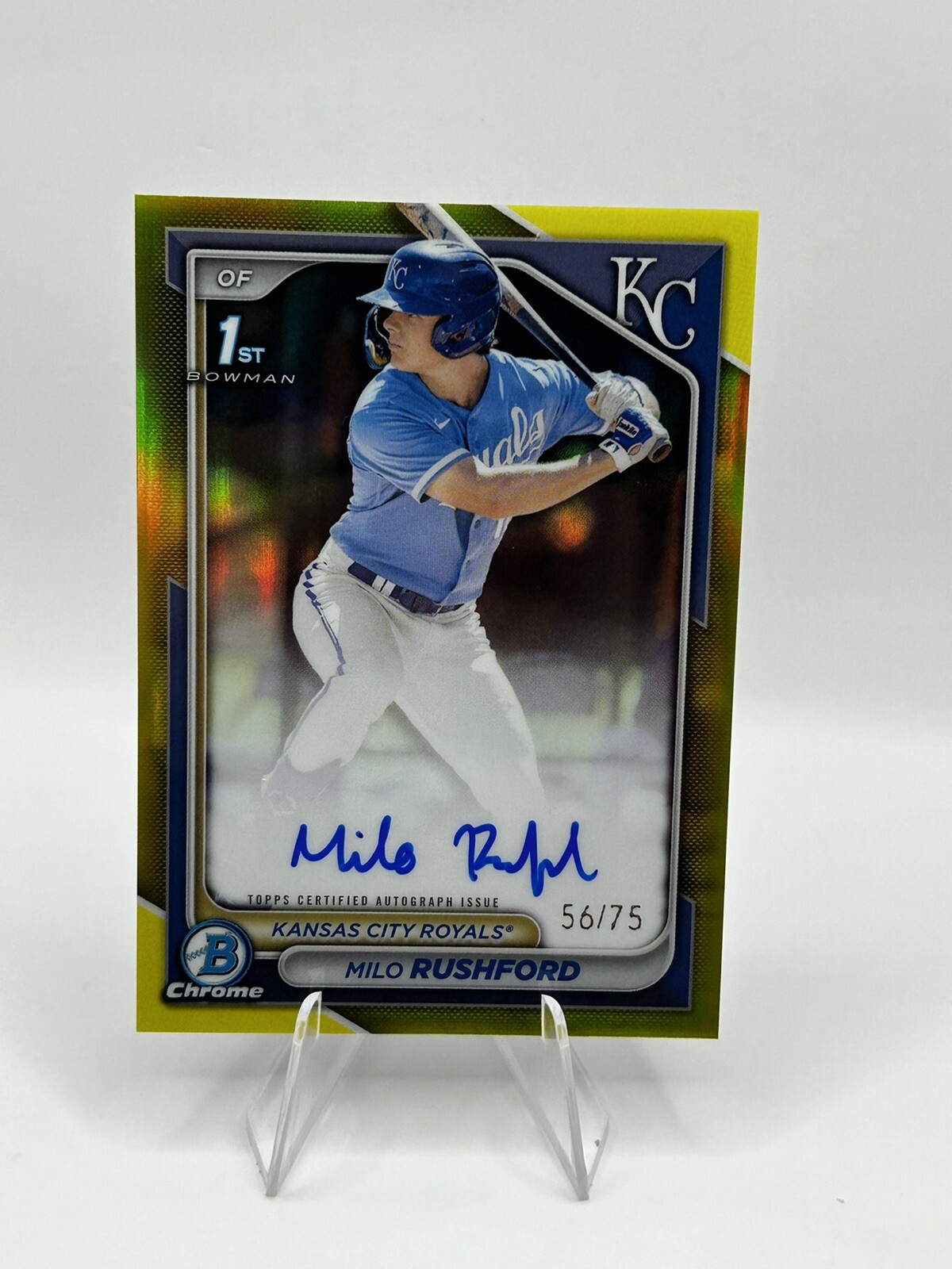 Milo Rushford 2024 Bowman Chrome 1st Yellow Refractor Auto /75 Royals