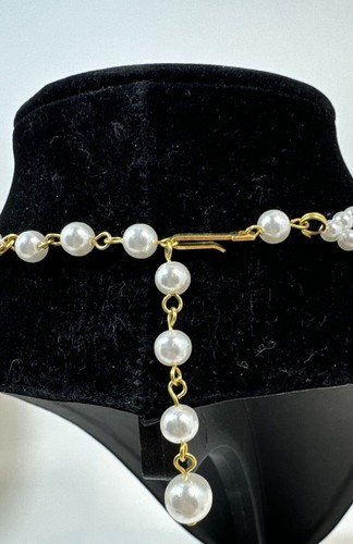 Vintage Faux Pearl Collar Necklace RBG Ivory Seed Beaded Lace Bib Necklace~19” - Picture 8 of 10