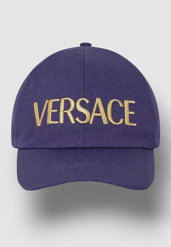 $360 Versace Men's Blue Gold Embroidered Logo Baseball Cap Size IT 59/ US 7 3/8