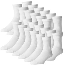 Men's 12 Pairs Solid White Cotton Long Athletic Soft Crew Socks Size 9-11 10-13