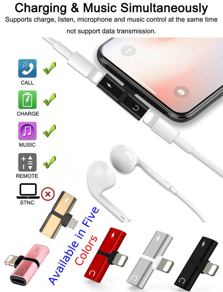 2 in 1 Earphone and Charger Splitter Adapter for iPhone X XS XS MAX XR 7/7+ 8/8+ - Image 4 of 4
