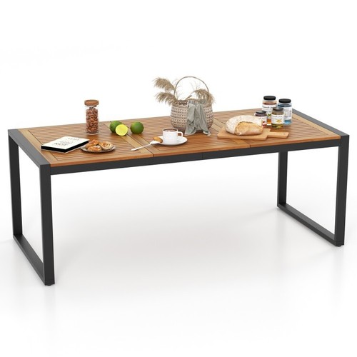 79"Rectangle Patio Outdoor Dining Table Acacia Wood Tabletop w/1.9"Umbrella Hole - Picture 5 of 10