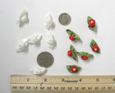 1/2" X 1" Rolled Rose w/Pearl Ribbon Trim, Red, White 100 pc. - US Shipper