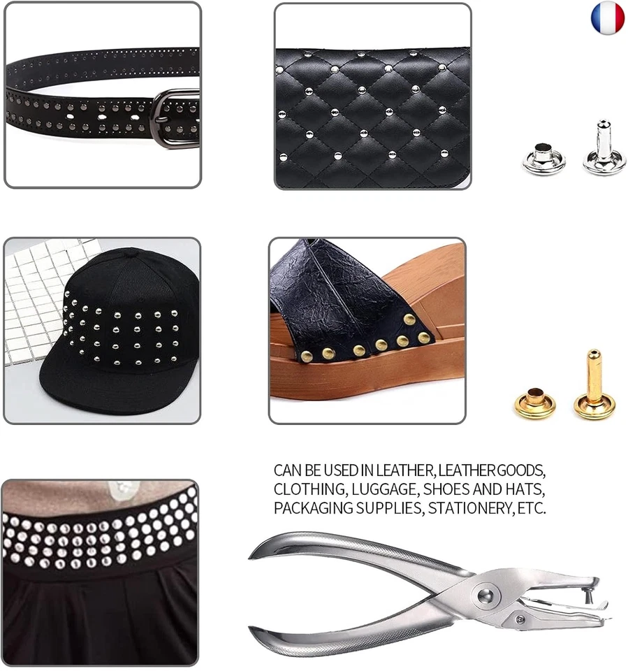 Rivets en Cuir 480 Ensemble 3 Tailles Double Rivet Goujons Tubulaires en Métal - Photo 3/4