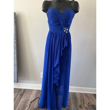 Eureka VTG royal blue strapless evening gown lace tie-back  90s sz M formal prom