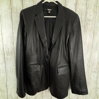 【あっくん】00s DKNY レザー テーラードジャケット 黒 XL 牛革 Vintage Y2K DKNY Black Label Leather Blazer Early 2000s Minimalist