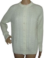 Light Ivory Cardigan Sweater Womens Medium Button vintage off white cable knit