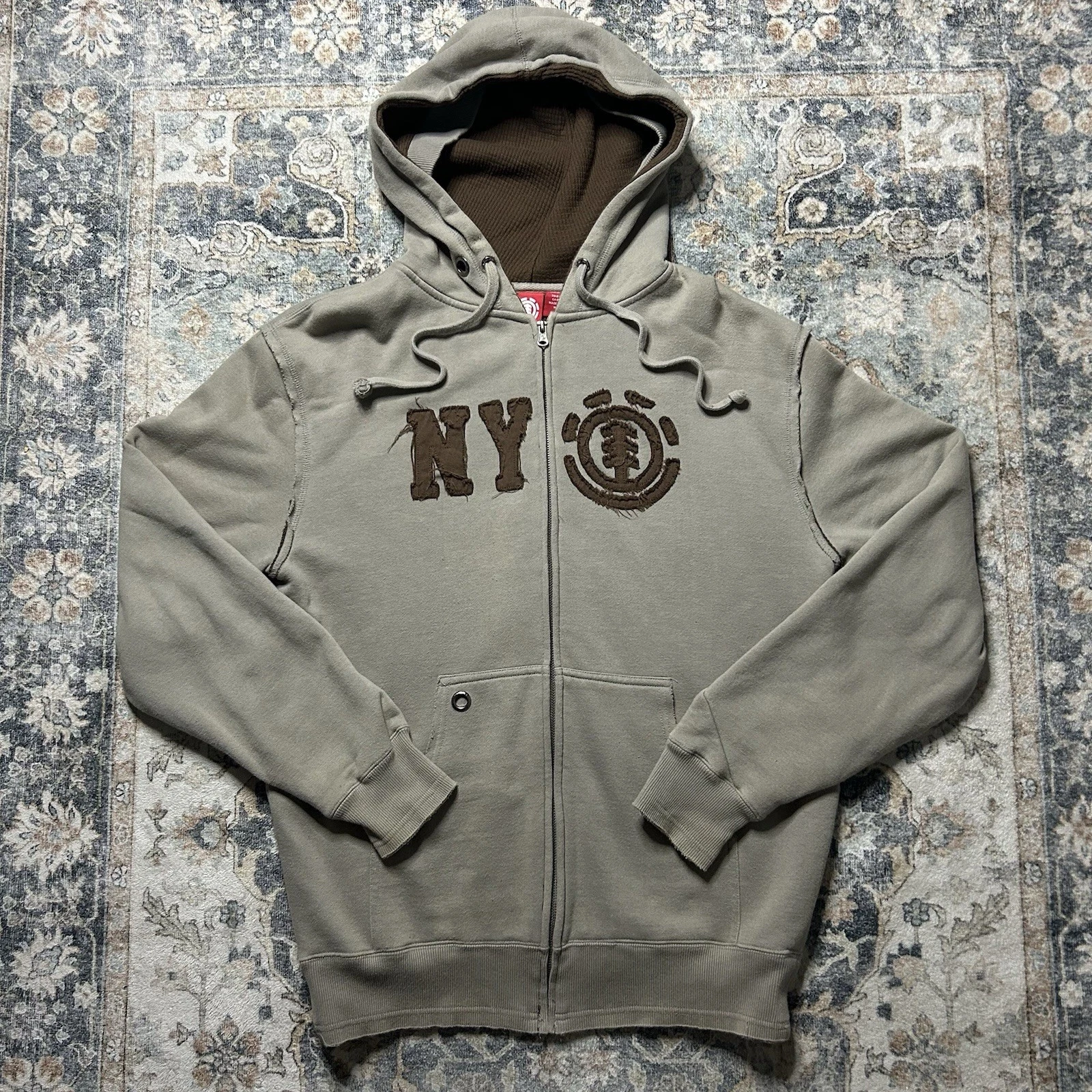 Vintage Element Skateboards Hoodie Size Medium Thermal Lined Zip Up Pockets Y2K