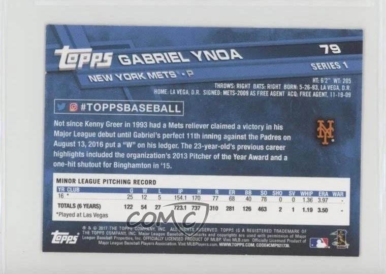 2017 Topps Mini Orange /25 Gabriel Ynoa #79 Rookie RC - Image 2 of 2