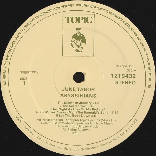 June Tabor - Abyssinians (LP, Album) (Very Good (VG)) - 4379681445 - product detail image 3