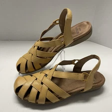 Women’s Sandals Sz 8.5N Earth Origins Woven Amber Yellow Belder Berri Narrow