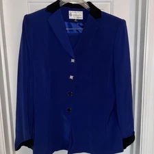 Kasper Women’s Career Blue/Black 100% Polyester 2 Piece Skirt Suit 10P EUC