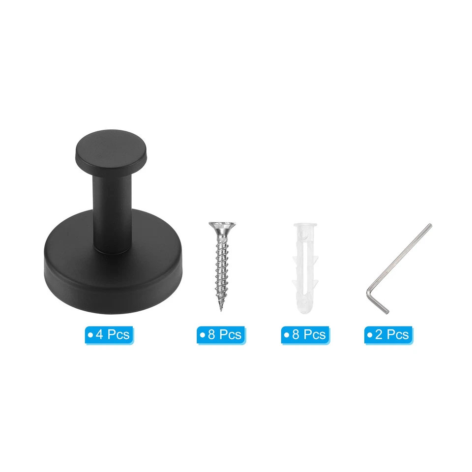 Towel Hooks for Hanging, 4Pack 304 Stainless Steel T-Shape Mounted Hanger, Black - Image 3 of 4