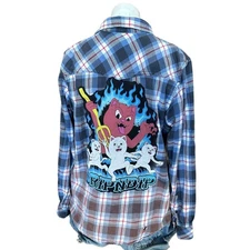 RipnDip Hades Plaid Flannel Shirt Shacket Blue LARGE Oversize Skater Unique