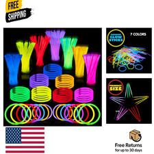 100 Pcs 8" Glow sticks Bulk Party Pack, Neon Glow in the Dark Party Supplies