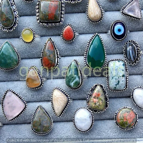 1000pcs Lot Unakite & Mix Gemstone Rings Lots 925 Silver Plated Jewelry