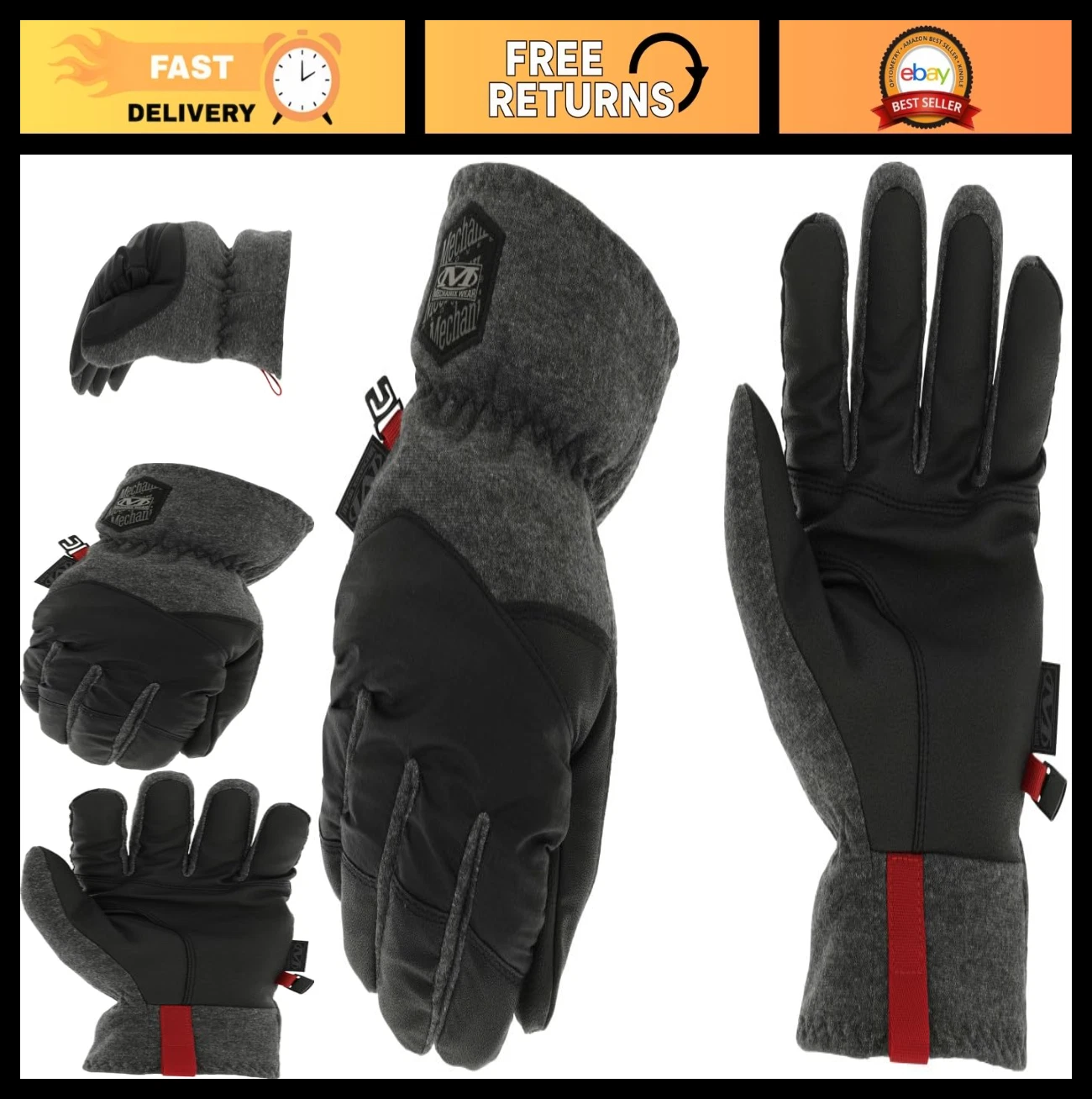 Insulated Winter Work Gloves - Water-Resistant, Touchscreen, Machine-Washable, L