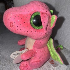 Ty Beanie Boo “Darla” Dragon – Pink Plush – Glitter Green Eyes – 6” – With Tags