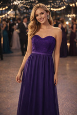 Davids Bridal Regency Purple Lace Strapless Empire Waist Long Dress Sz 14 Formal