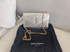 YSL Saint Laurent Cassandre Wallet On Chain Woc Silver Tote Bag