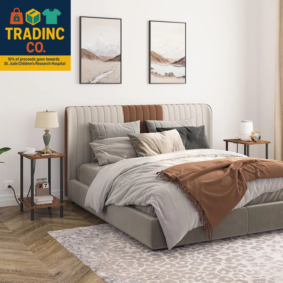 Side Table with Charging Station, Set of 2 End Tables with USB Port and Outlets, - Image 4 of 4