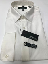 NEW MEN'S WHITE 100 COTTON FRENCH CUFF SHIRT by KENNETH COLE SLIM FIT 17-33