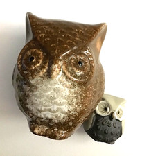 Two Ceramic Owls Glazed Art Pottery Cute Owl Figurines 3.25" & 1.25"
