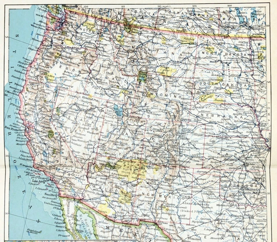 1930  WESTERN UNITED STATES Map ORIGINAL Brockhaus - Texas  California  Montana - Image 2 of 3