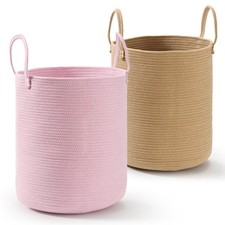 2-Pack Large Cotton Rope Laundry Baskets   15"x18" Extra Tall Baby Nursery Ha...