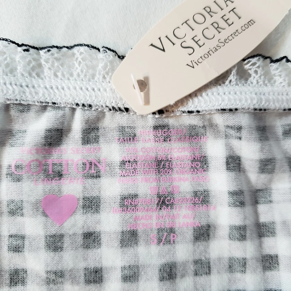 Xadrez pequeno preto branco Gingham Victoria's Secret Hiphugger acabamento com babado - Imagem 3 de 3
