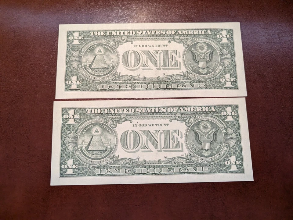 2 1985 $1 US One Dollar Bills Federal Reserve Note Consecutive Serial Numbers - Image 4 of 4