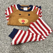 Hanna Anderson Red White Stripe Long John Pajamas Organic Cotton 130 8 US