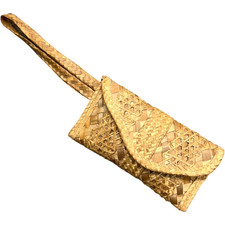    Woven Straw Wristlet Clutch Purse   Natural Boho Handbag with Strap