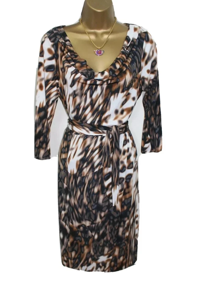 Matthew Williamson Bodycon Leopard Dress 12 UK Cowl neck 3/4 Sleeve Belted Xmas - Image 4 of 4