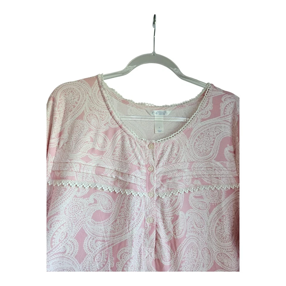 Adonne 女式 L 睡衣睡衣粉色白色佩斯利套衫 L/S 弹性 — 第 3/4 张图片