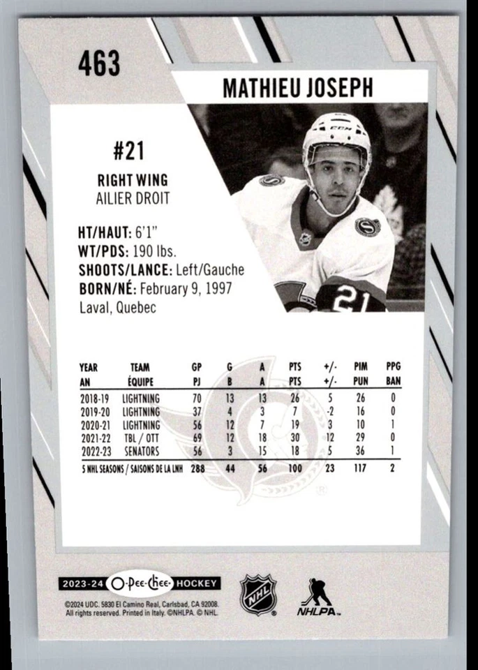 2023-24 O-Pee-Chee Mathieu Joseph Ottawa Senators #463 - Image 2 of 2