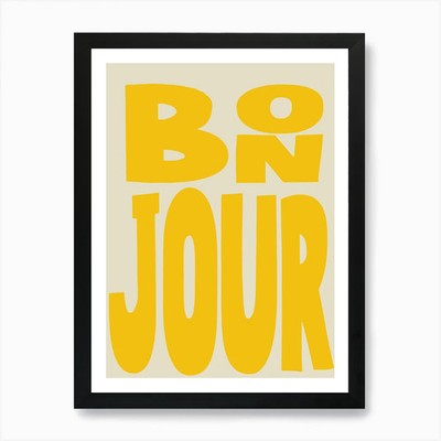 Bonjour Hello Kunstdruck gerahmt Wandbild Poster Leinwanddruck Bild