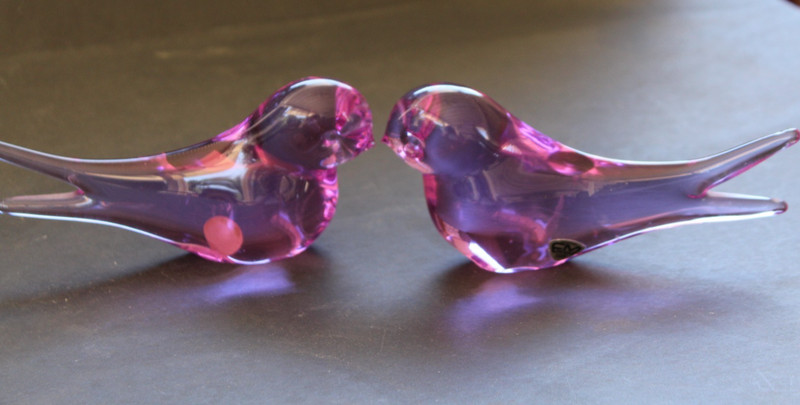 Vintage FM Sweden Art Glass Purple Birds by Konstglas Ronneby :love  birds